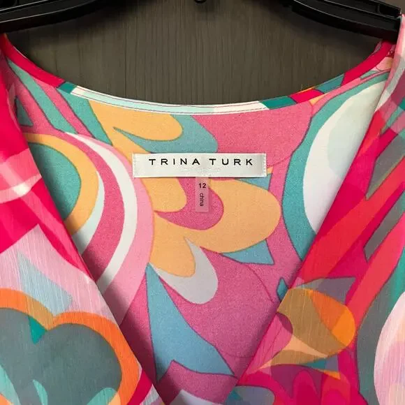 TRINA TURK Salon Maxi Caftan Dress in Dramont Size 12 Resort Multicolor Peacock - Picture 12 of 13